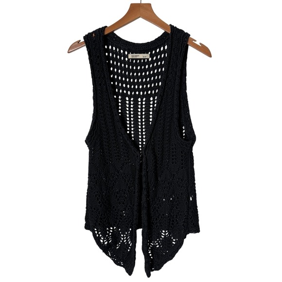 Old Navy Sweaters - Old Navy Y2K Black Crochet Knit Vest Boho Sleeveless Cardigan Womens Small